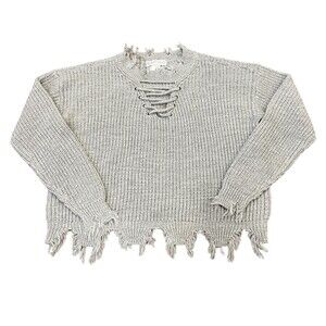 Planet Gold Gray Raw Hem Loose Crop Sweater S